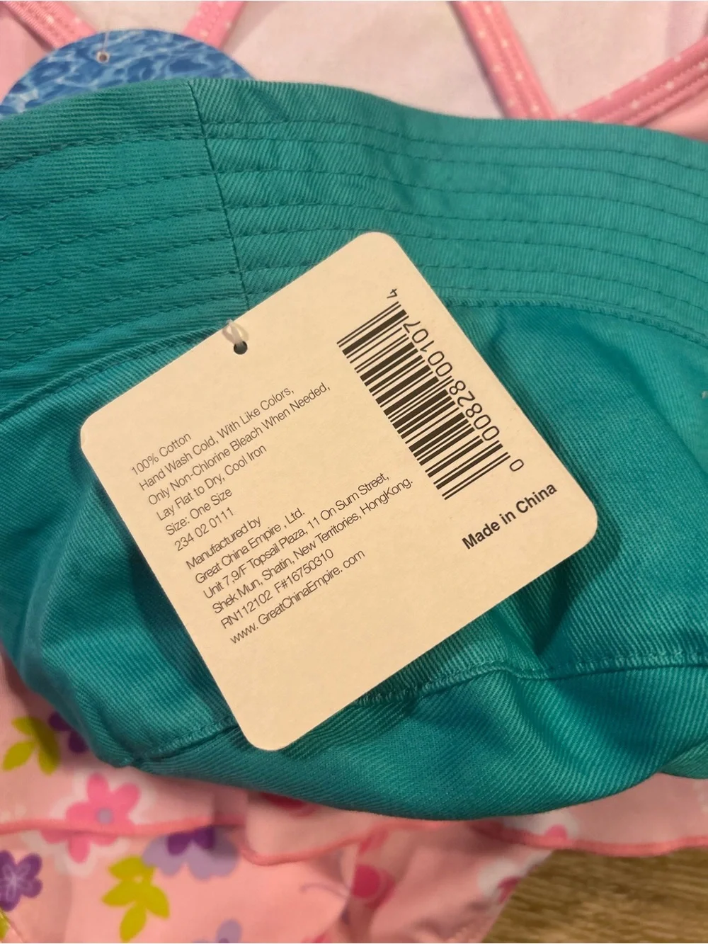 Target Pink Floral One-Piece Swimsuit with Teal Bucket Hat